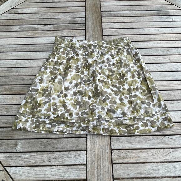 Anne Taylor Loft Womens Size 4 Mini Skirt Dotted Green Tan White Ruffled Lined - Picture 15 of 15